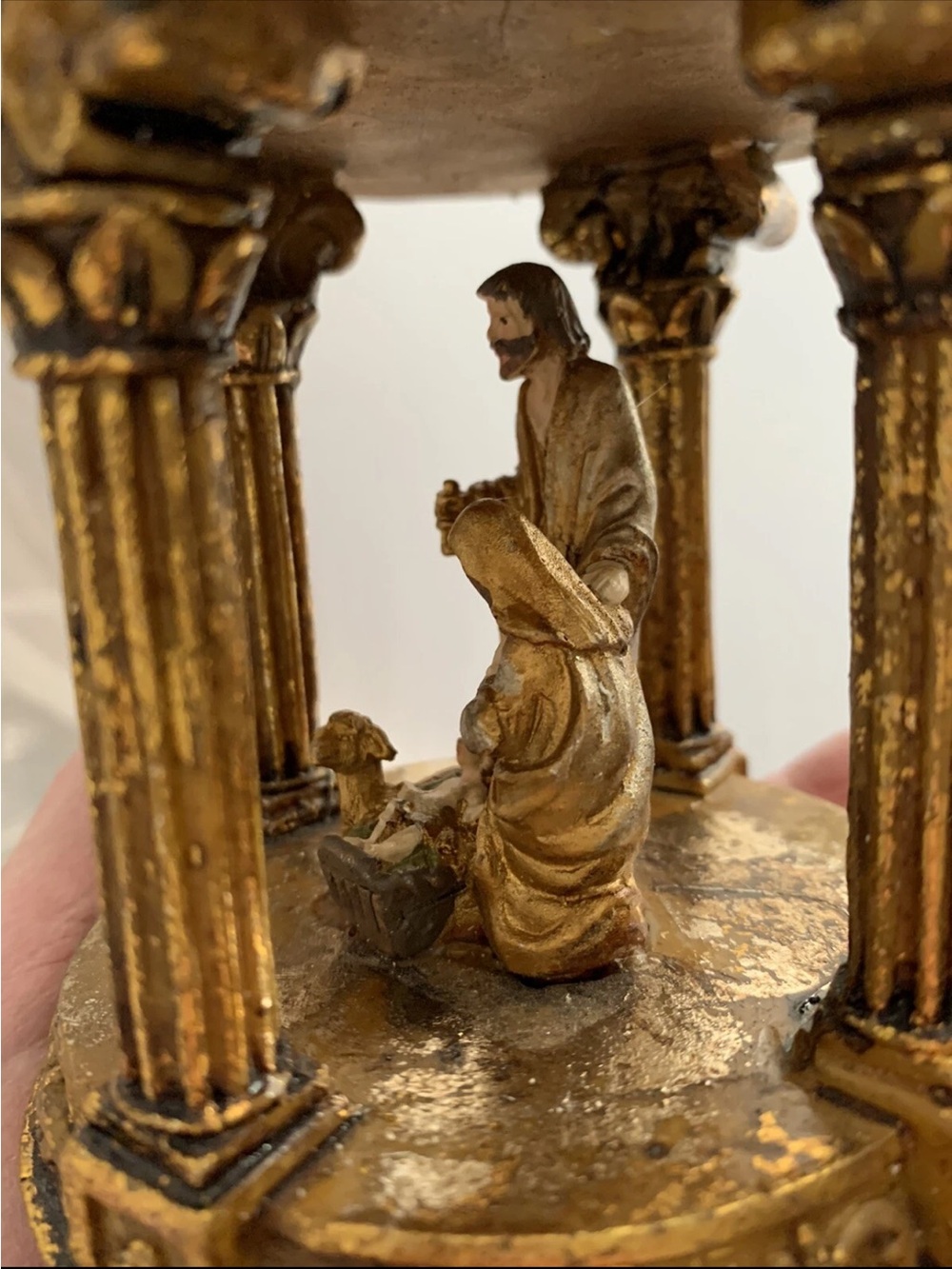 Vintage Gold Gilded Nativity Scene Dome – Holy Family Christmas Decor w/ Star